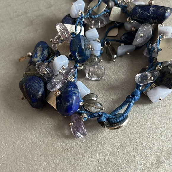 Blue Stone and Sterling Silver Multistrand Bracelet - Picture 3 of 5